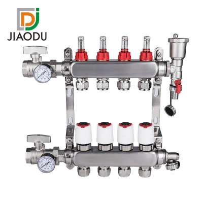 4-Branch PEX Stainless steel radiant floor heating manifold for 1/2" PEX